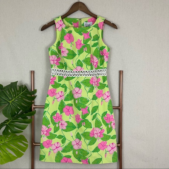 Lilly Pulitzer Dresses & Skirts - Vintage Lilly Pulitzer Pink & Green Cutout Shift Dress (Sz 0)